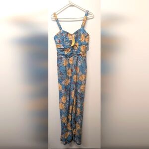 Floral Jumpsuit Romper Blue Floral Wide Leg Smock Top Fairy Boho Cottagecore M